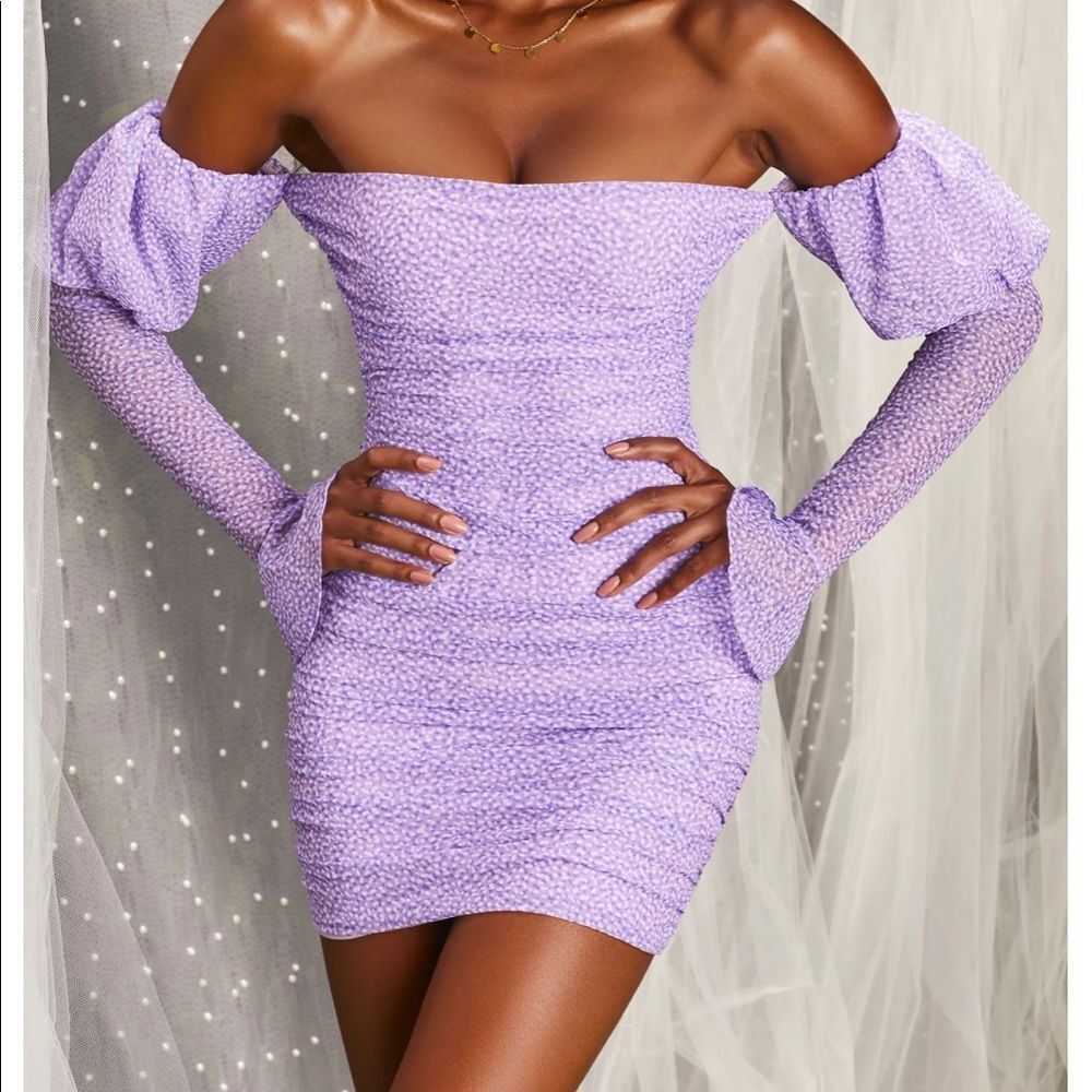 Oh Polly Slow Motion Puff Sleeve Dress Lilac